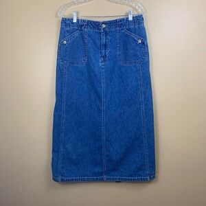 90s White Stag Womens 12 Blue Jean Denim Midi Pencil Skirt Prairie Cottagecore